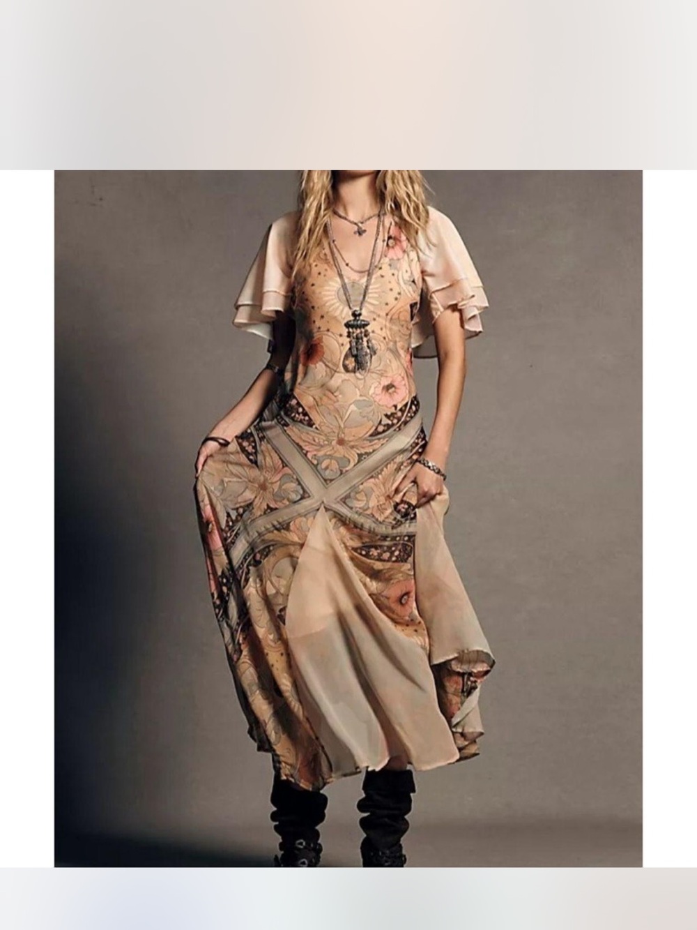 Free People Blush Floral Boho Maxi Dress